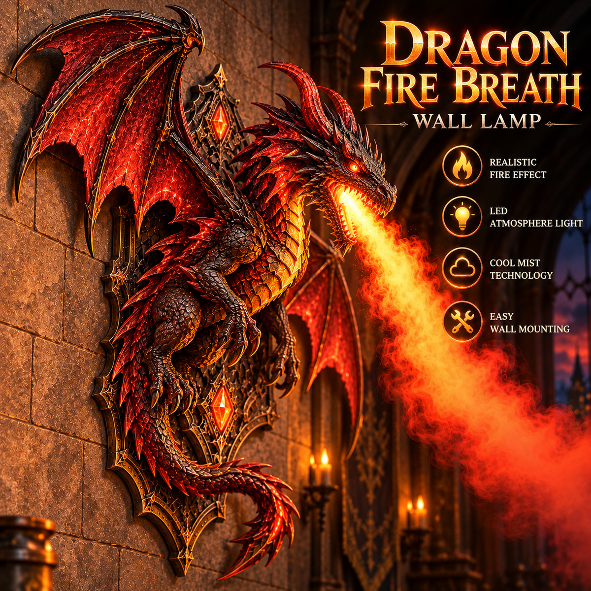 🔥🐉 Dragon Fire Breath Wall Lamp – LED Mist Effect ✨