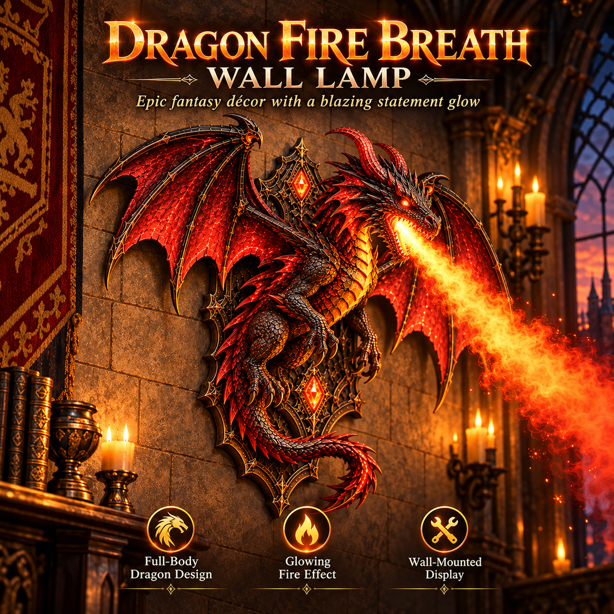 🔥🐉 Dragon Fire Breath Wall Lamp – LED Mist Effect ✨