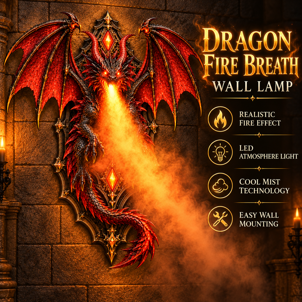 🔥🐉 Dragon Fire Breath Wall Lamp – LED Mist Effect ✨