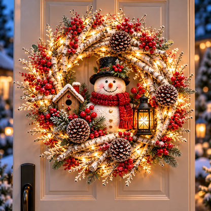 🔥 LAST DAY 49% OFF | Snowy Birch Cardinal Wreath – Lighted Christmas Door Decor ❤️