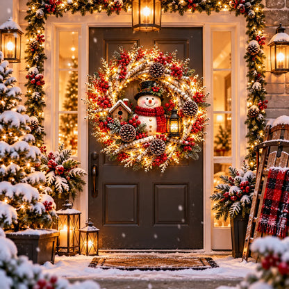 🔥 LAST DAY 49% OFF | Snowy Birch Cardinal Wreath – Lighted Christmas Door Decor ❤️