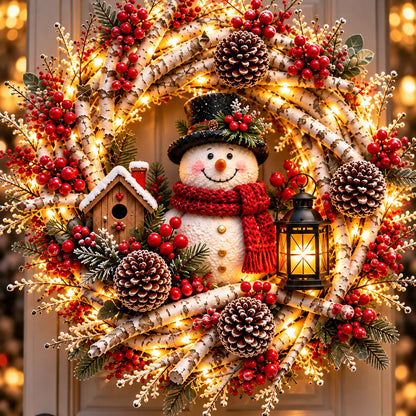🔥 LAST DAY 49% OFF | Snowy Birch Cardinal Wreath – Lighted Christmas Door Decor ❤️
