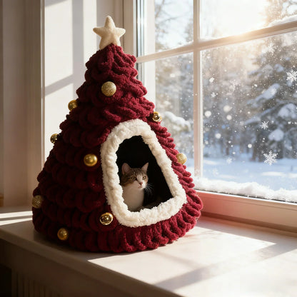 Christmas Tree Cat House – Cozy Plush Hideaway & Festive Pet Bed 🐱