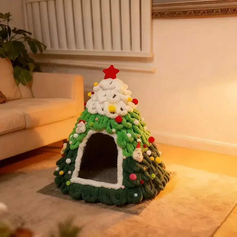 Christmas Tree Cat House – Cozy Plush Hideaway & Festive Pet Bed 🐱