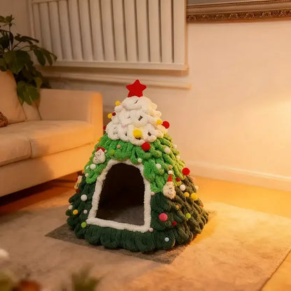Christmas Tree Cat House – Cozy Plush Hideaway & Festive Pet Bed 🐱