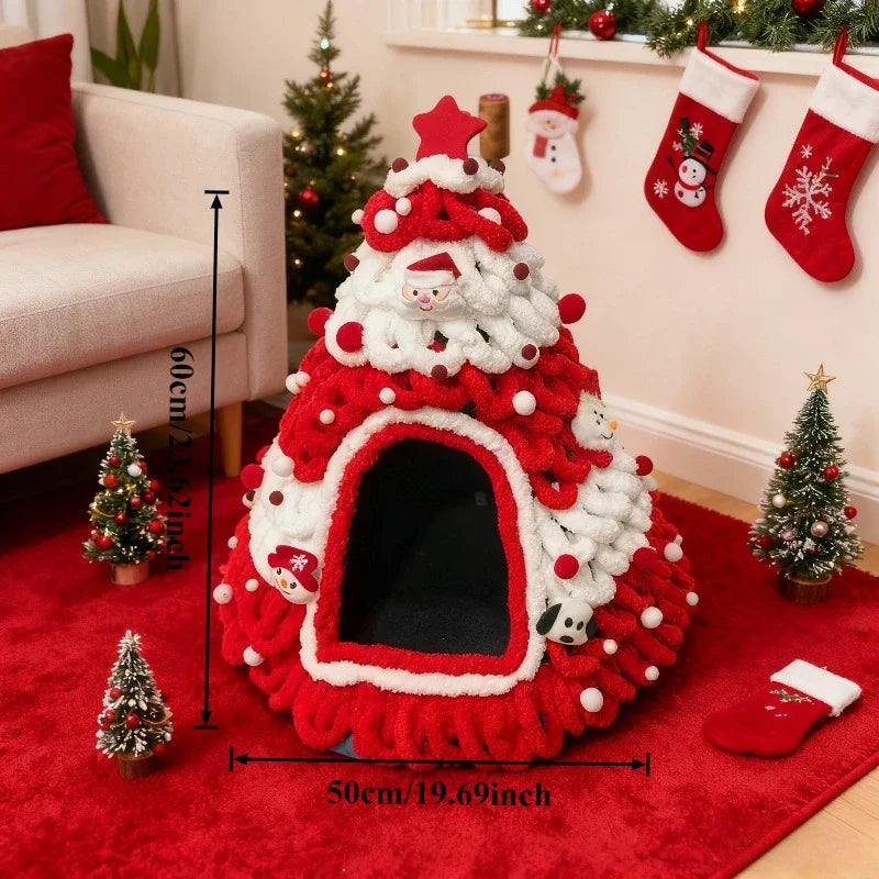 Christmas Tree Cat House – Cozy Plush Hideaway & Festive Pet Bed 🐱
