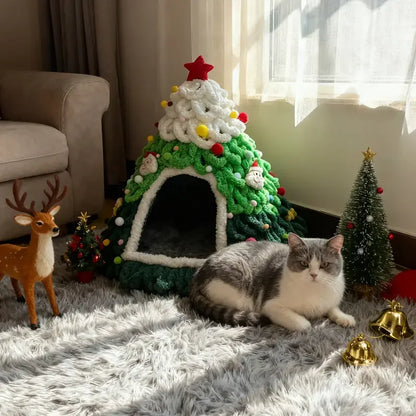 Christmas Tree Cat House – Cozy Plush Hideaway & Festive Pet Bed 🐱
