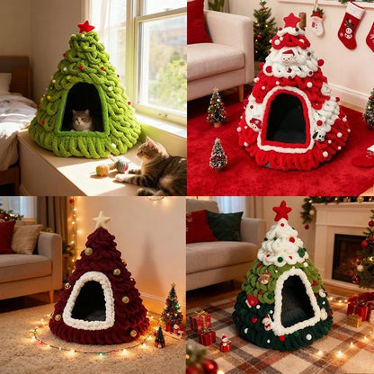 Christmas Tree Cat House – Cozy Plush Hideaway & Festive Pet Bed 🐱
