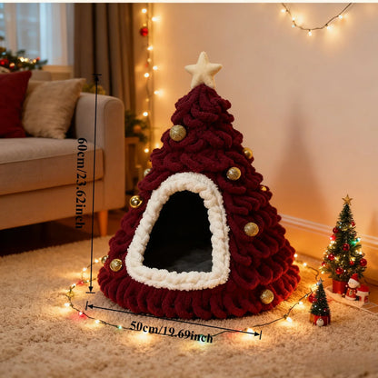 Christmas Tree Cat House – Cozy Plush Hideaway & Festive Pet Bed 🐱