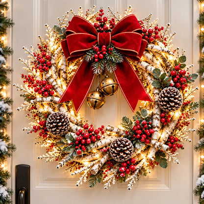 🔥 LAST DAY 49% OFF | Snowy Birch Cardinal Wreath – Lighted Christmas Door Decor ❤️