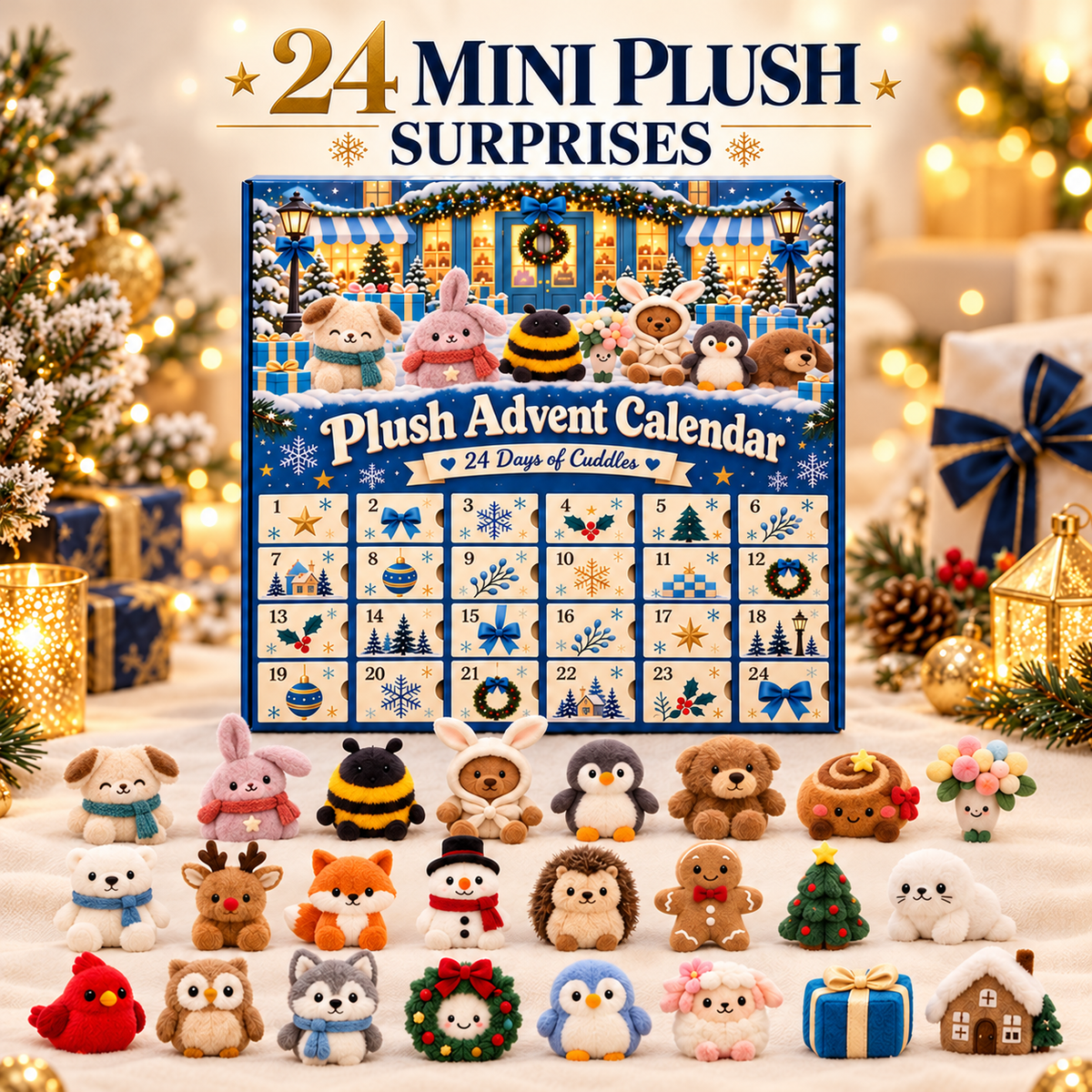 🐇🧸24-Day Christmas Plush Advent Calendar – 24 Mini Plush Surprises