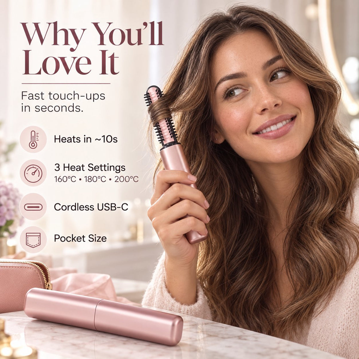 🪮Cordless Ceramic Hair Curler – Fits in Any Bag